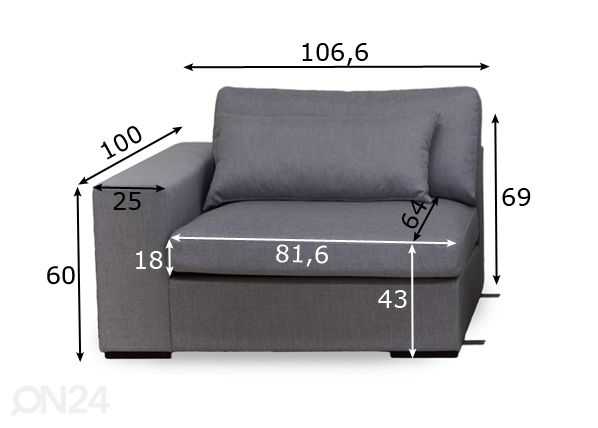 Модуль дивана с подлокотником Comforto 106,6 cm размеры