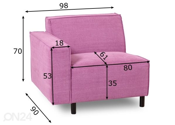 Модуль дивана с подлокотником Lenna размеры