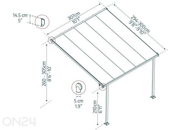 Навес для террасы Feria 3x3 м размеры
