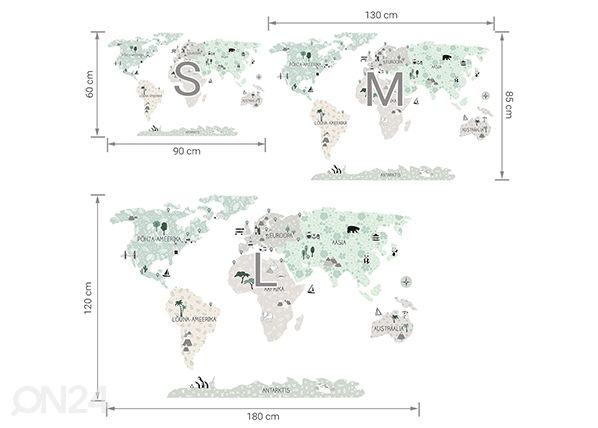 Настенная наклейка Карта мира L на эстонском языке, tropic sand размеры