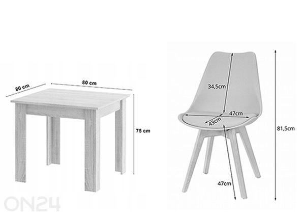 Обеденный комплект: стол + 4 стула размеры