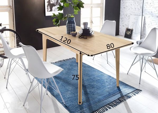 Обеденный стол из массива дуба Frans 1 120x80 cm, белое масло размеры