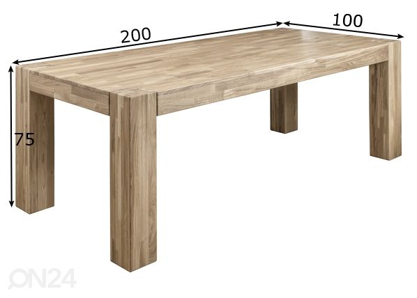 Обеденный стол из массива дуба Noa 200x100 cm, белое масло размеры