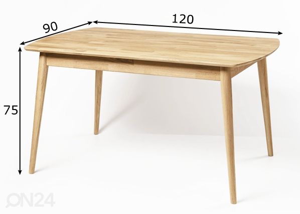 Обеденный стол из массива дуба Scan 120x90 cm, белое масло размеры