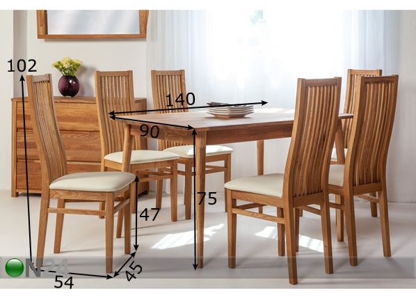 Обеденный стол из массива дуба Scan 140x90 cm+ 6 стульев Sandra размеры