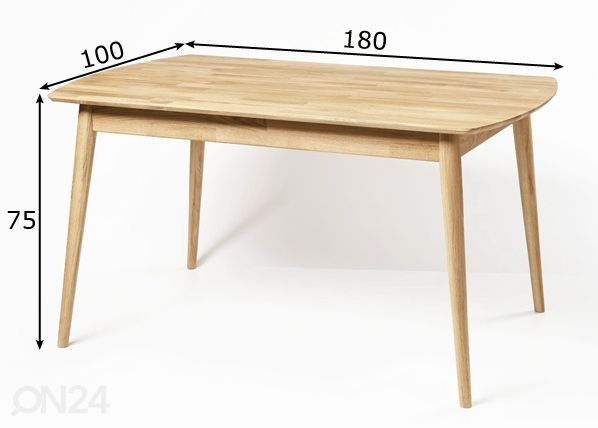 Обеденный стол из массива дуба Scan 180x100 cm, белое масло размеры