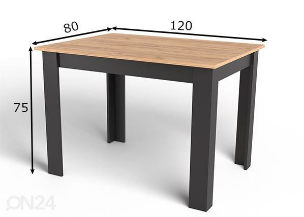 Обеденный стол 80x120 cm, дуб/чёрный размеры