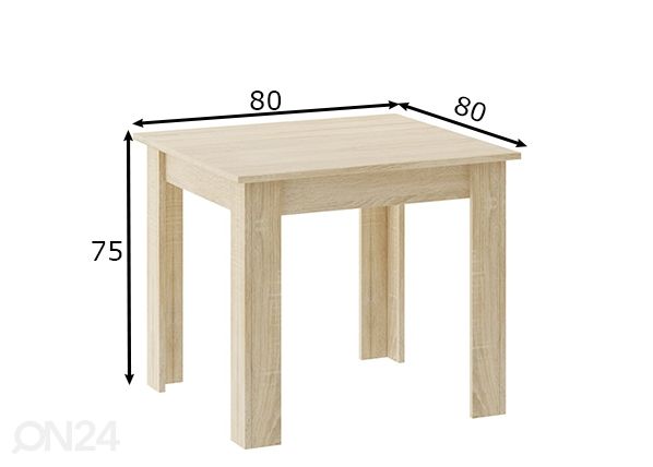 Обеденный стол 80x80 cm, дуб сонома размеры
