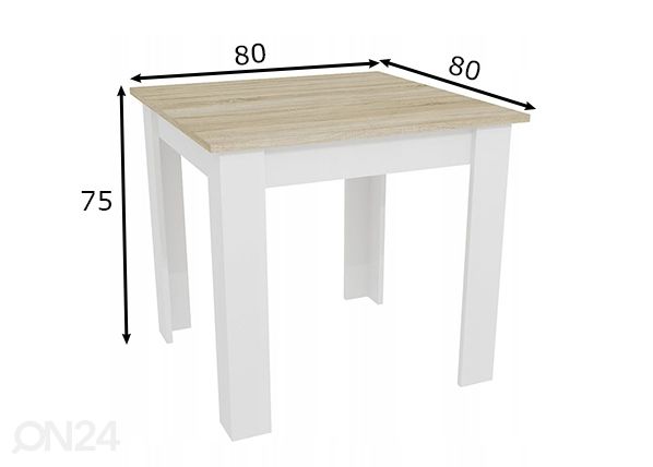 Обеденный стол 80x80 cm, сонома дуб/белый размеры