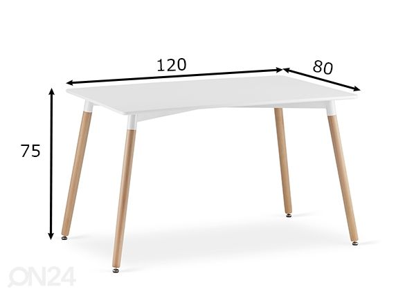 Обеденный стол Adria 80x120 cm, белый размеры