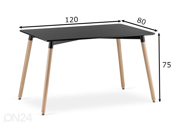 Обеденный стол Adria 80x120 cm, чёрный размеры