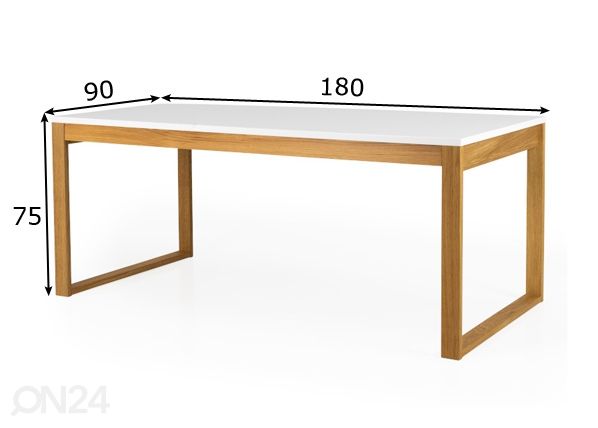 Обеденный стол Birka 180x90 cm, белый/дуб размеры