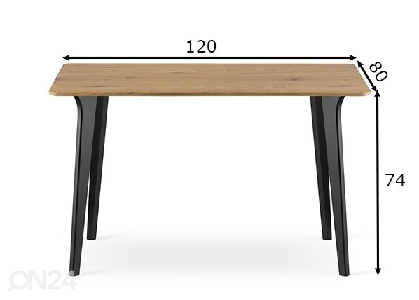 Обеденный стол Monti 80x120 cm, дуб/чёрный размеры