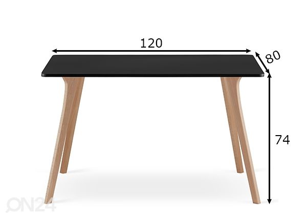 Обеденный стол Monti 80x120 cm, чёрный размеры
