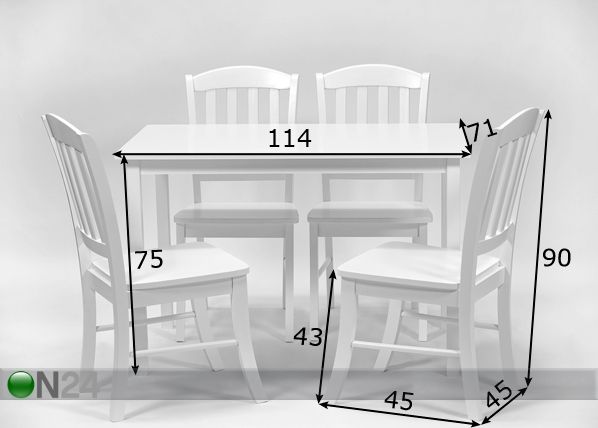 Обеденный стол Rosella + 4 стула Monaco размеры