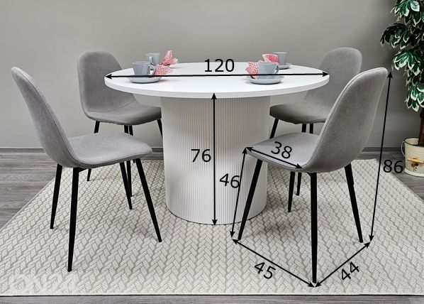 Обеденный стол Sierra Ø 120 cm + стулья Sara 4 шт размеры