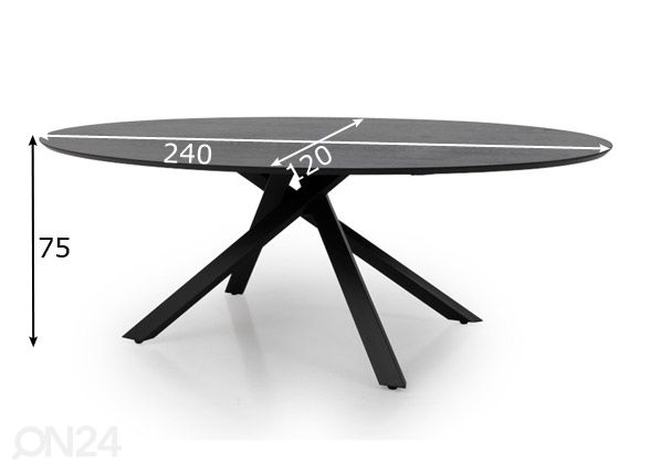 Обеденный стол Tenzo Cox 240x120 cm, чёрный ясень размеры