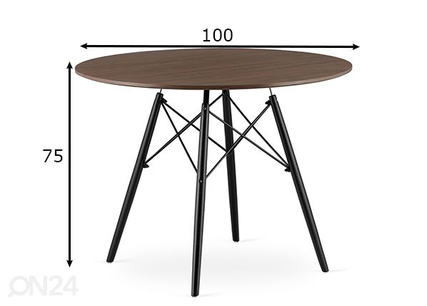 Обеденный стол Todi Ø100 cm, тёмный ясень размеры