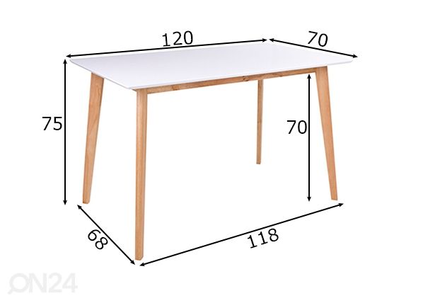 Обеденный стол Vojens 120x70 cm размеры