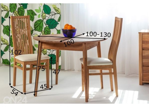 Обеденный стул из массива дуба Scan 100x100/130 cm+ 2 стула Sandra размеры