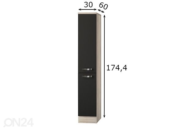 Полувысокий выдвижной кухонный шкаф Faro 30 cm размеры