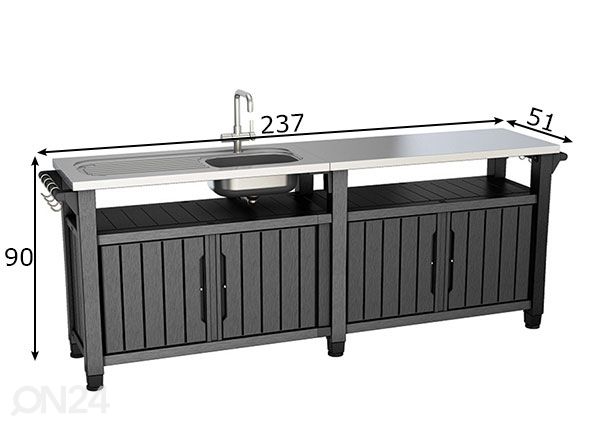 Приставной столик с мойкой для летней кухни Keter Unity Chef 51x237 см, графит размеры