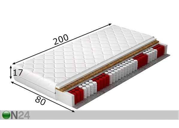 Пружинный матрас Paros Kookos Pocket 80x200 cm размеры