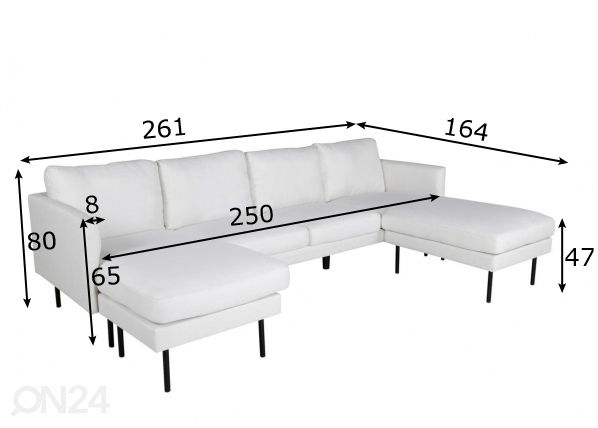 П-образный угловой диван Zoom размеры