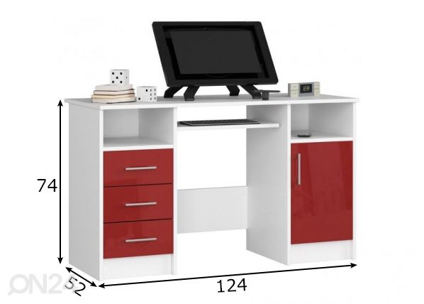 Рабочий стол, белый/красный размеры