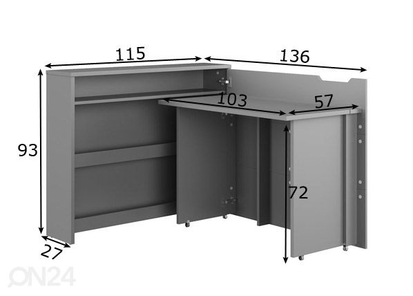 Рабочий стол складной Work Concept, правосторонний размеры