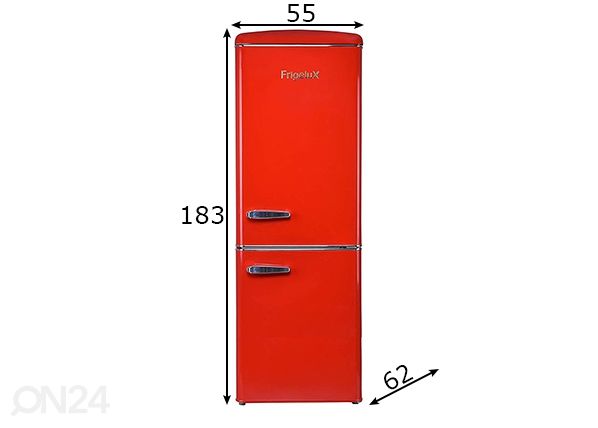 Ретро холодильник Frigelux CB255RRA, красный размеры