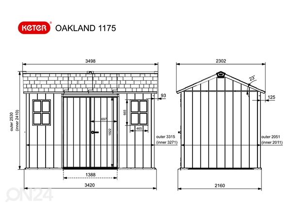 Садовый домик Keter Oakland 6,6 м², серый/под покраску размеры