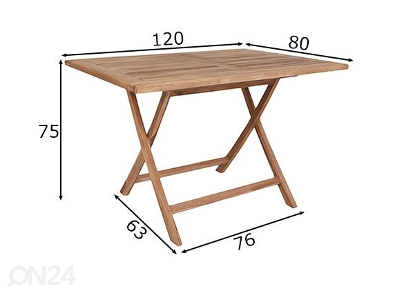 Садовый стол Cordoba 120x80 cm размеры