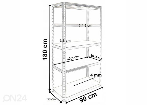 Складской стеллаж Regal 90x180x30 cm размеры