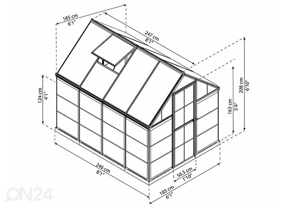 Теплица Palram Hybrid 1,85x2,46 м, 4,6 м² размеры