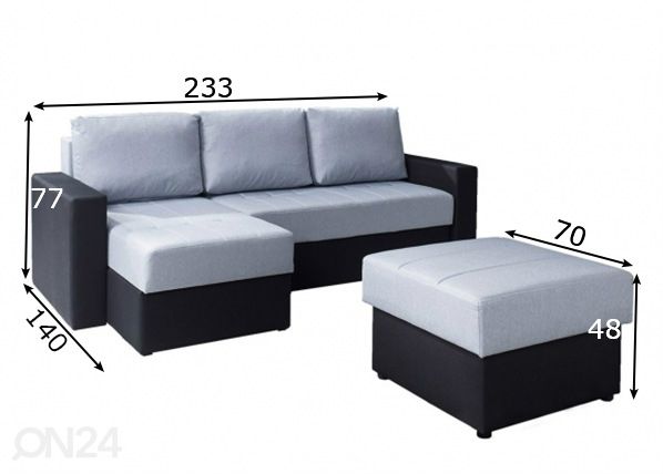 Угловой диван-кровать + пуф размеры