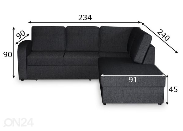 Угловой диван-кровать с ящиком 2VN1,5 размеры