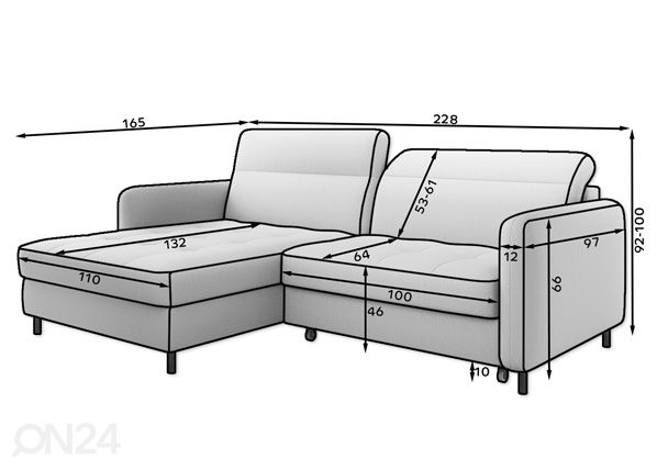 Угловой диван-кровать с ящиком Gomsi размеры