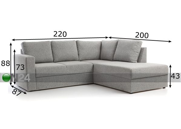 Угловой диван-кровать с ящиком Roma 2NA размеры