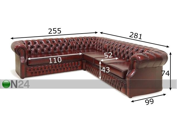 Угловой диван-кровать Chesterfield размеры