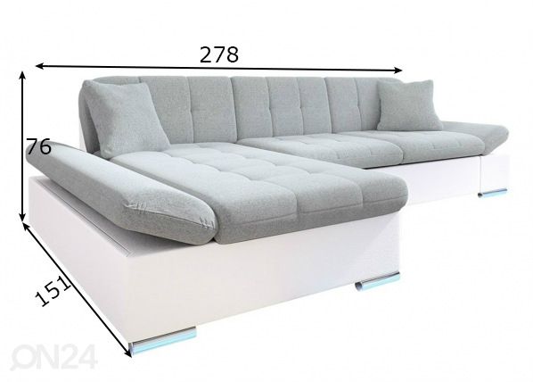 Угловой диван-кровать + LED размеры