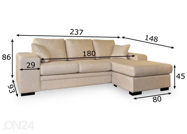 Угловой диван Jane размеры