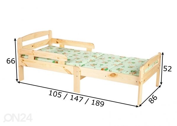 Удлиняющаяся кровать Kiku 75x100+42+42 cm размеры