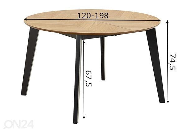 Удлиняющийся обеденный стол Ø120/198 cm размеры