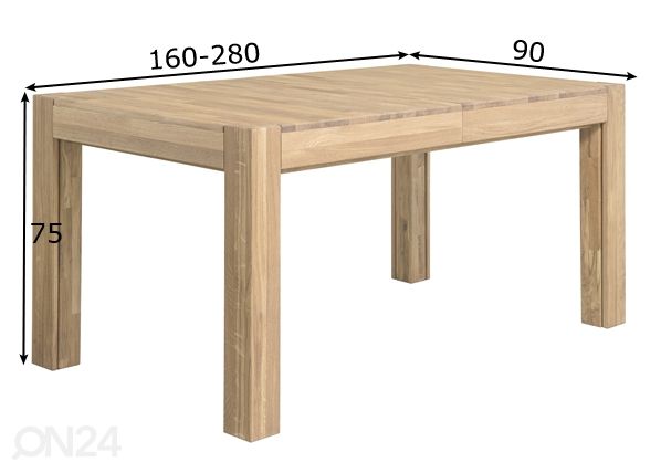 Удлиняющийся обеденный стол из дуба 160-280x90 cm, белое масло размеры