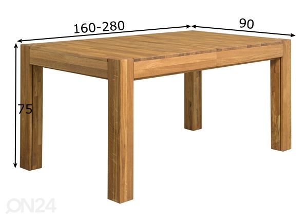Удлиняющийся обеденный стол из дуба XL 160-280x90 cm размеры