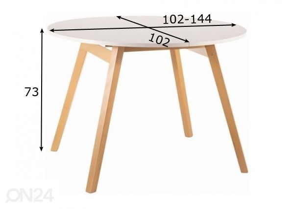 Удлиняющийся обеденный стол 102-144x102 cm размеры