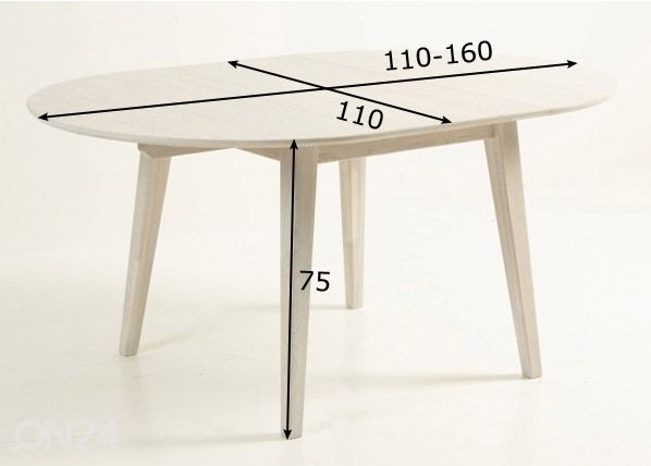 Удлиняющийся обеденный стол 110-160x110 cm размеры