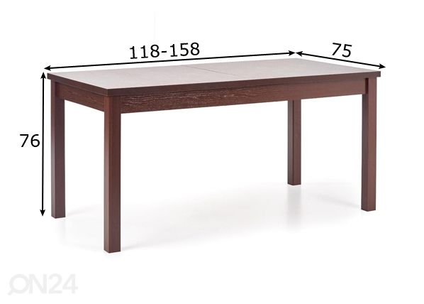 Удлиняющийся обеденный стол 118/158x75 cm размеры