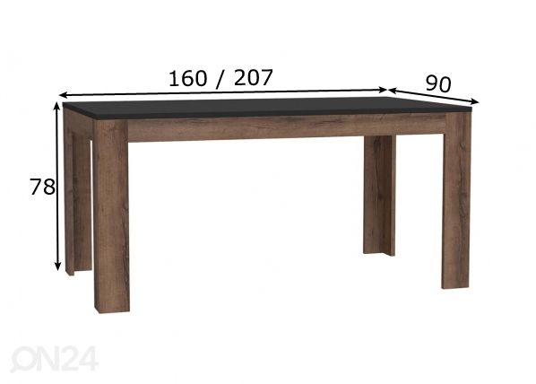 Удлиняющийся обеденный стол 160/207x90 cm размеры
